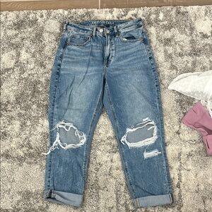 American Eagle Outfitters Blue Boyfriend Jeans with Distressed Details